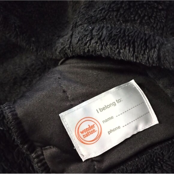 Wonder Nation Black Sherpa Hooded Zip Up Jacket Size Large 10/12 - Picture 4 of 8
